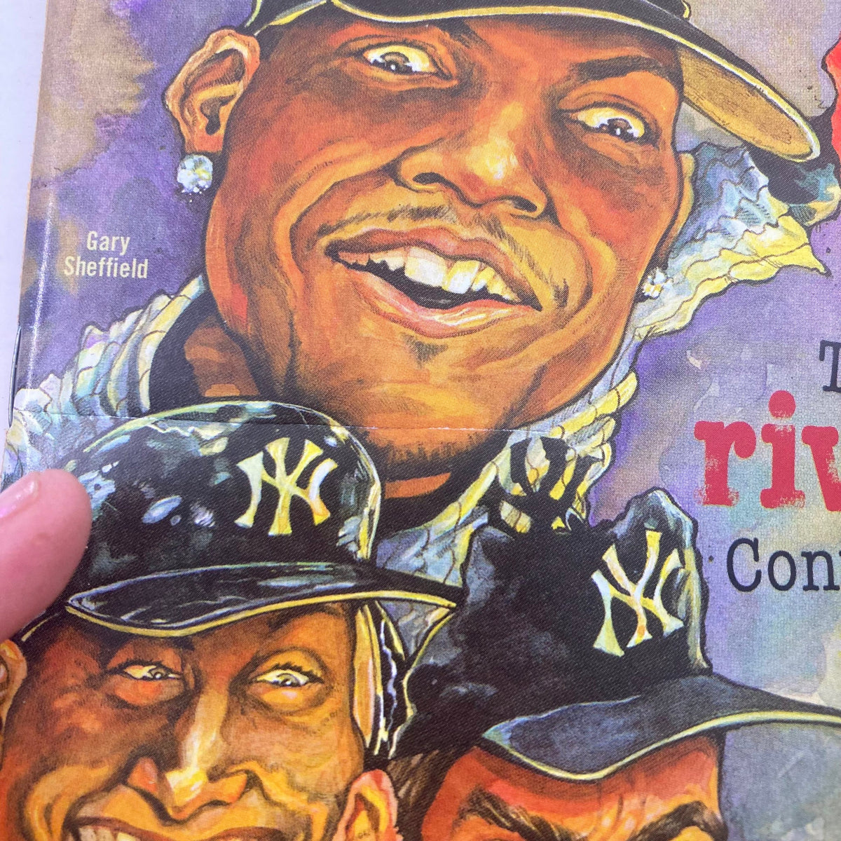 Close-up of Gary Sheffield featured on Beckett Baseball Collector March 2004 magazine cover, showcasing vibrant artwork and expression.