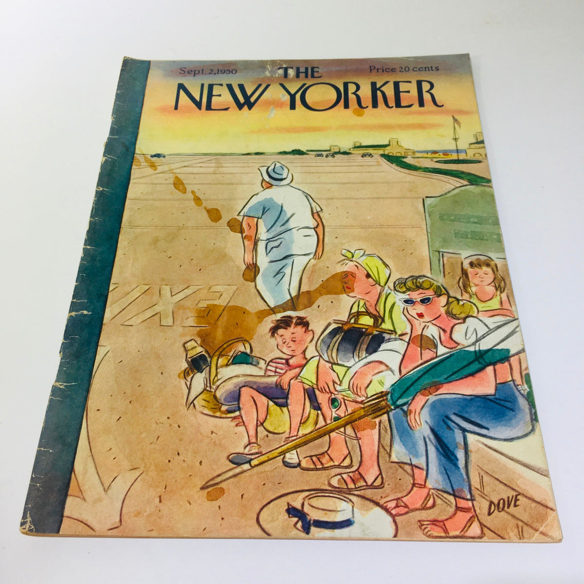The New Yorker September 2 1950 Full Magazine Theme Cover by Leonard Dove featuring a vibrant illustration of beachgoers with sandy footprints leading into the distance.