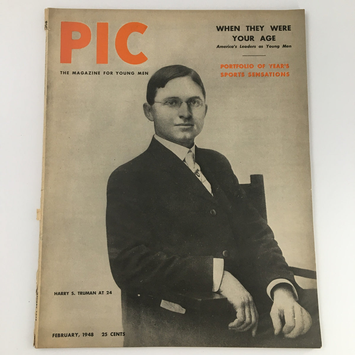 VTG Pic Magazine February 1948 featuring Harry S. Truman on the cover, showcasing a historic image of Truman at age 24.