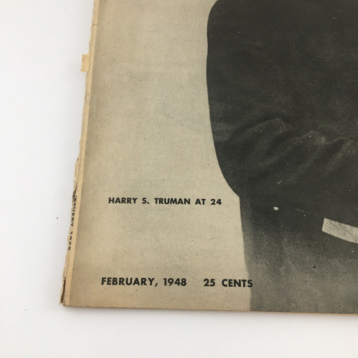 Close-up view of the February 1948 VTG Pic Magazine featuring Harry S. Truman, highlighting magazine details including the date and price.