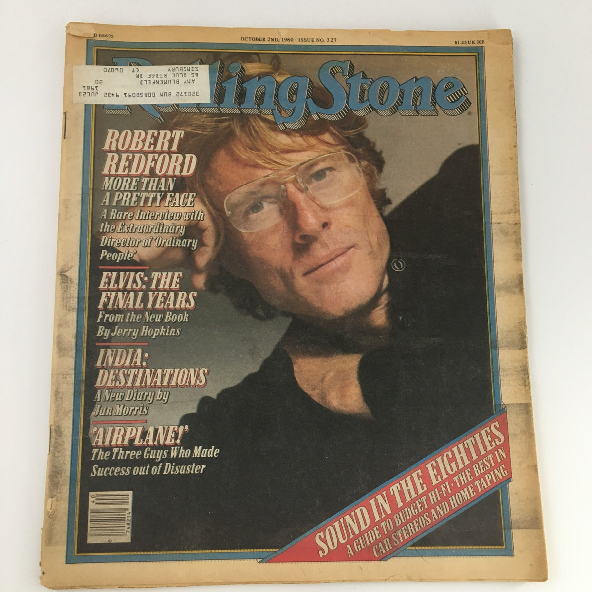VTG Rolling Stone Magazine October 2 1980 Issue #327 with Robert Redford on the cover, featuring articles on notable figures and events of the era.