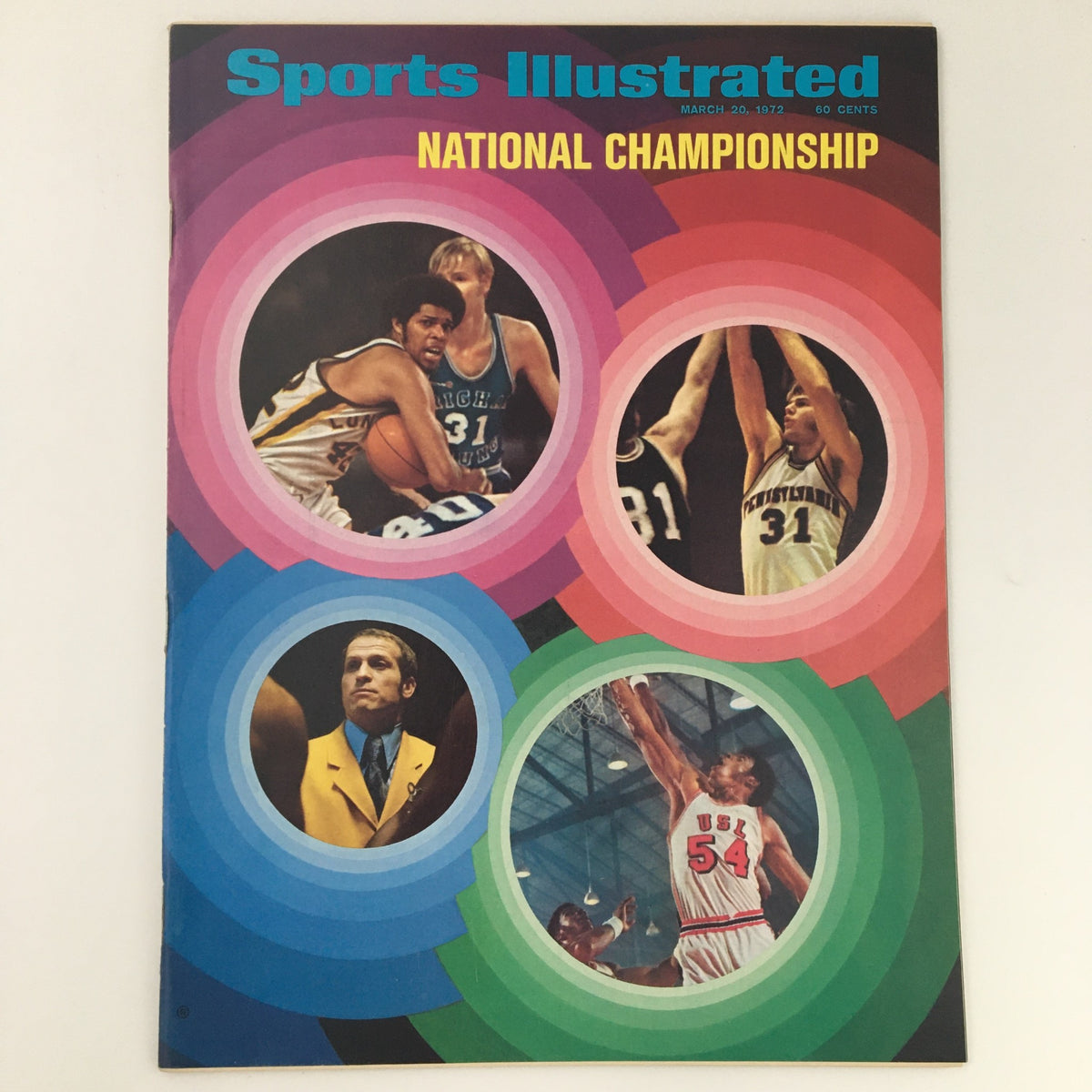 Cover of Sports Illustrated March 20, 1972 magazine featuring College Basketball NCAA highlights and vibrant graphics, showcasing the National Championship.