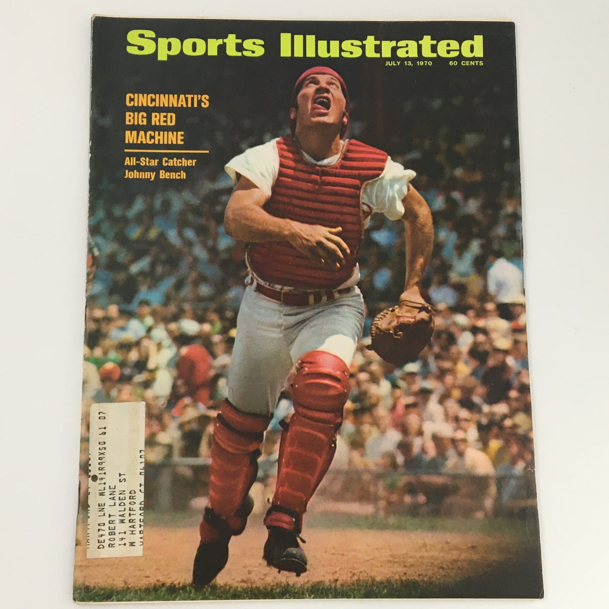 Vintage Sports Illustrated magazine, July 13, 1970, featuring Cincinnati Reds' Johnny Bench on the cover, showcasing an iconic moment in baseball history.