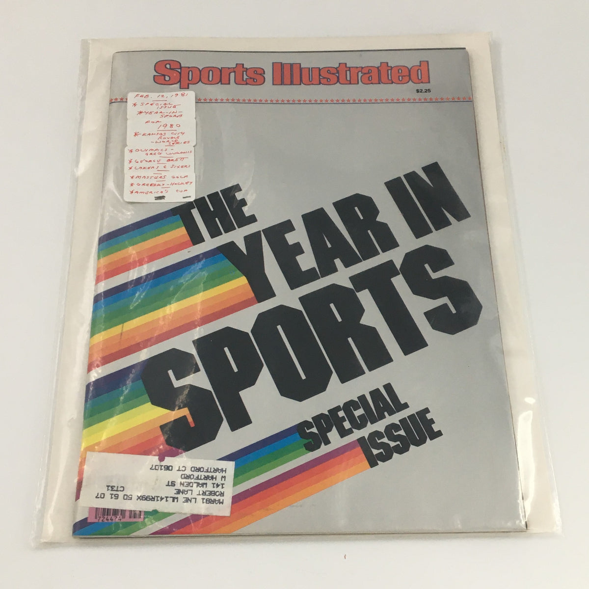 Cover of Sports Illustrated Magazine February 12, 1981, featuring the title 'The Year in Sports' Special Issue with a colorful striped design.