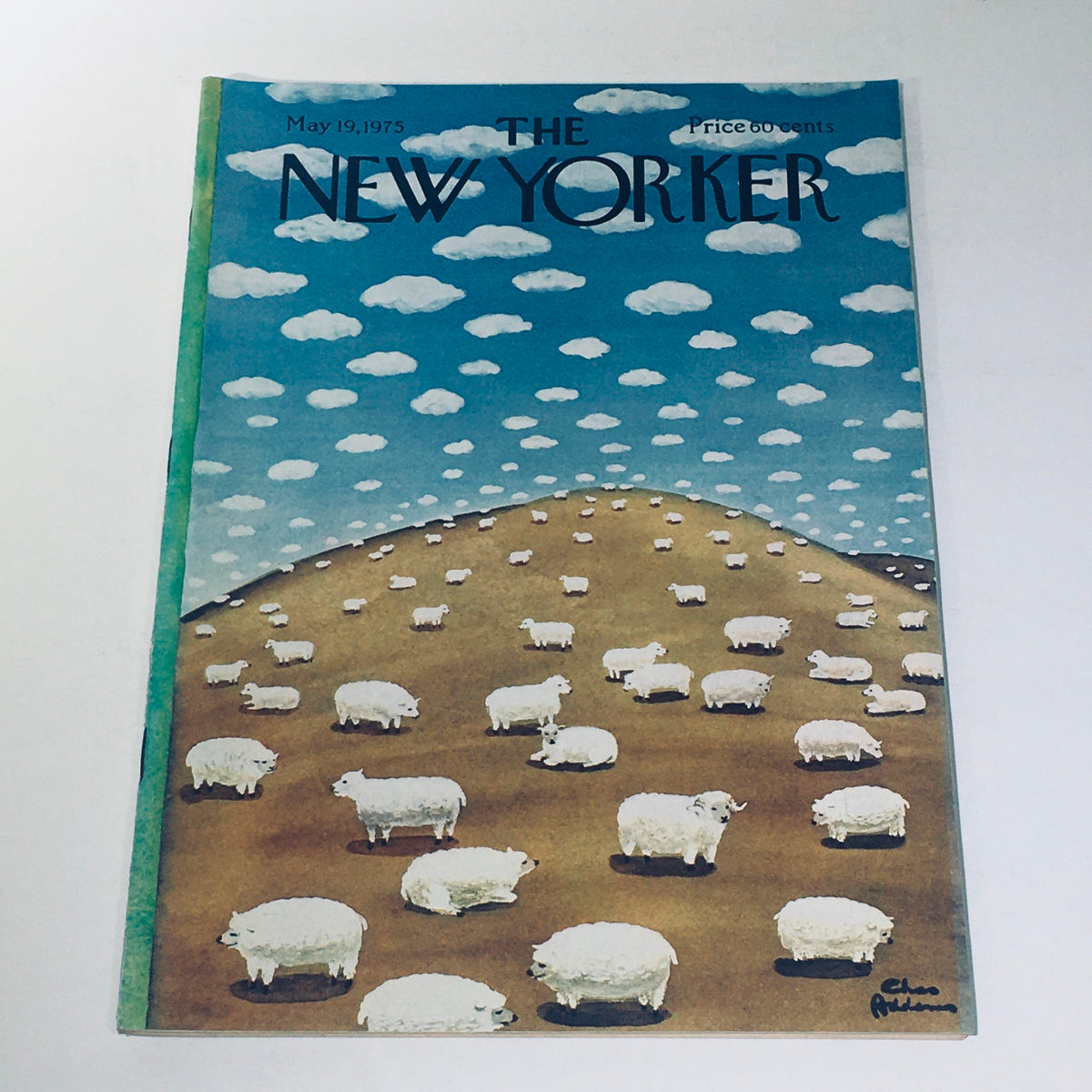 Cover of The New Yorker magazine from May 19, 1975, featuring whimsical artwork of sheep in a landscape with fluffy clouds and a blue sky.
