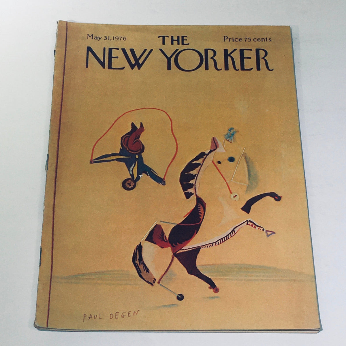 The New Yorker magazine cover from May 31, 1976, featuring an acrobat and a horse illustration by Paul Degen, reflecting mid-1970s art and culture.