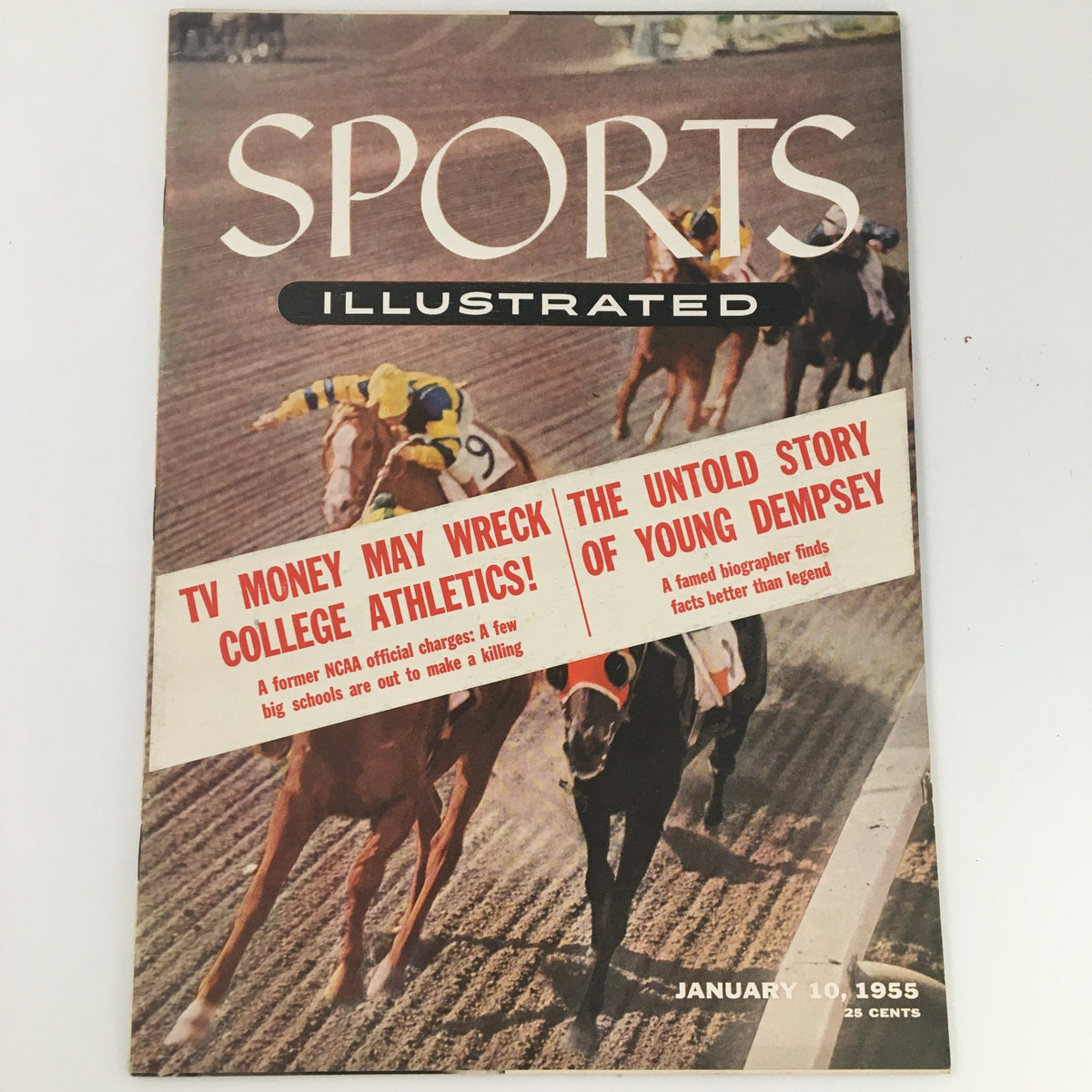 VTG Sports Illustrated Magazine January 10 1955 featuring young Dempsey, with bold headlines about college athletics and Dempsey's story, showcasing a vibrant cover.