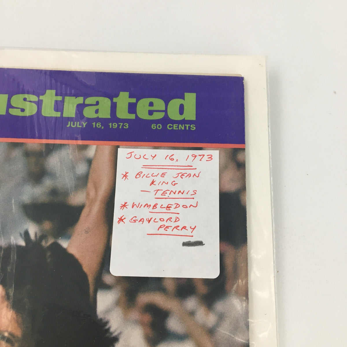 VTG Sports Illustrated Magazine July 16 1973 Billie Jean King Cover, showcasing the magazine cover with text highlighting Billie Jean King's Wimbledon victory.
