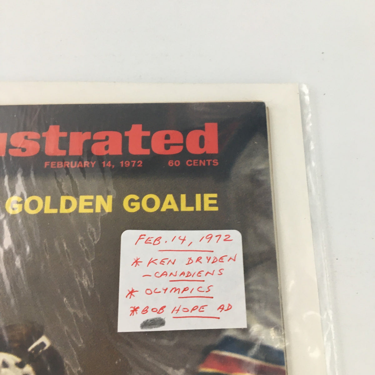 Cover of VTG Sports Illustrated Magazine February 14, 1972, featuring Ken Dryden of the Canadiens, highlighting his achievement as a golden goalie.