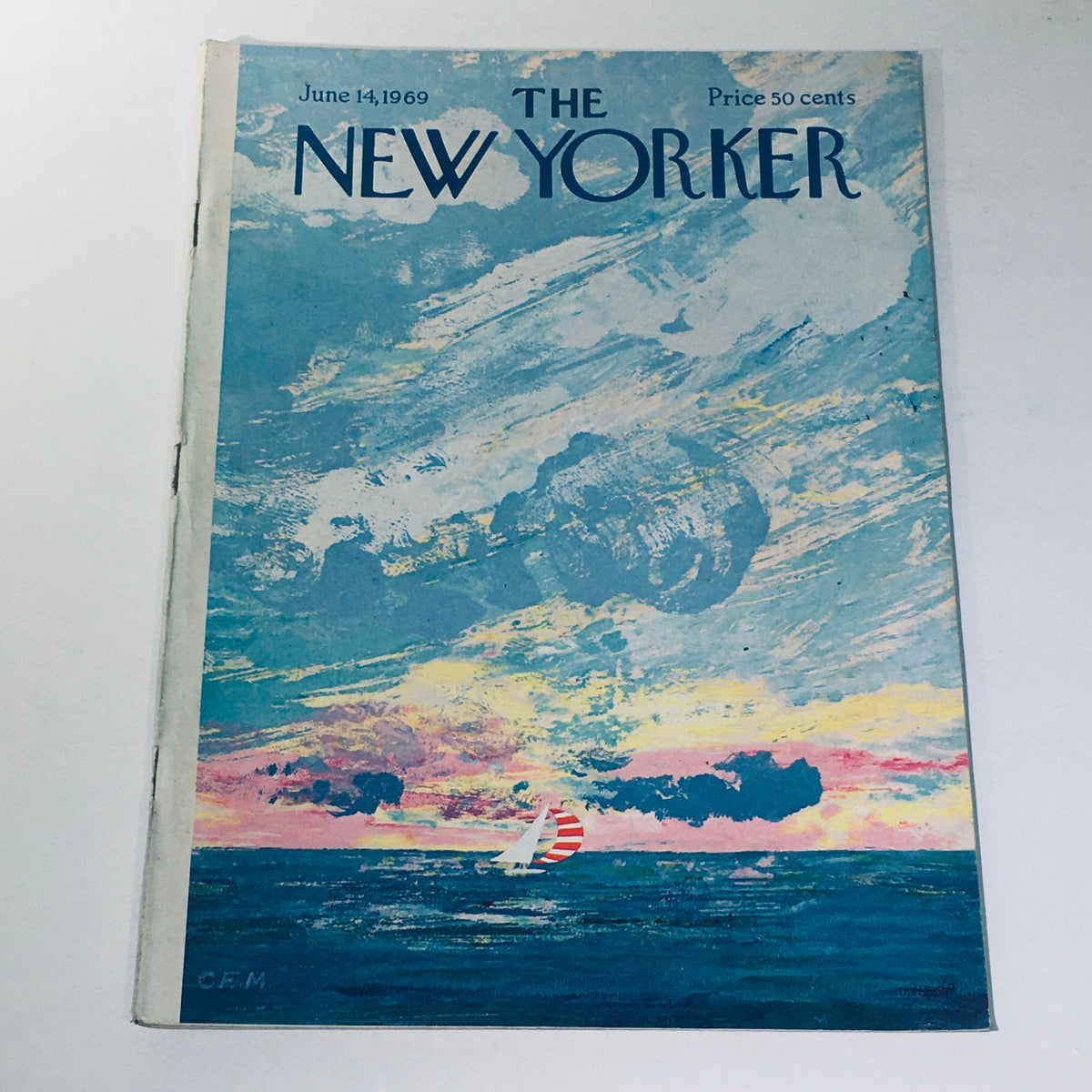 Cover of The New Yorker magazine dated June 14, 1969 featuring a vibrant coastline illustration by Charles E. Martin, showcasing a sailboat on a colorful ocean backdrop.
