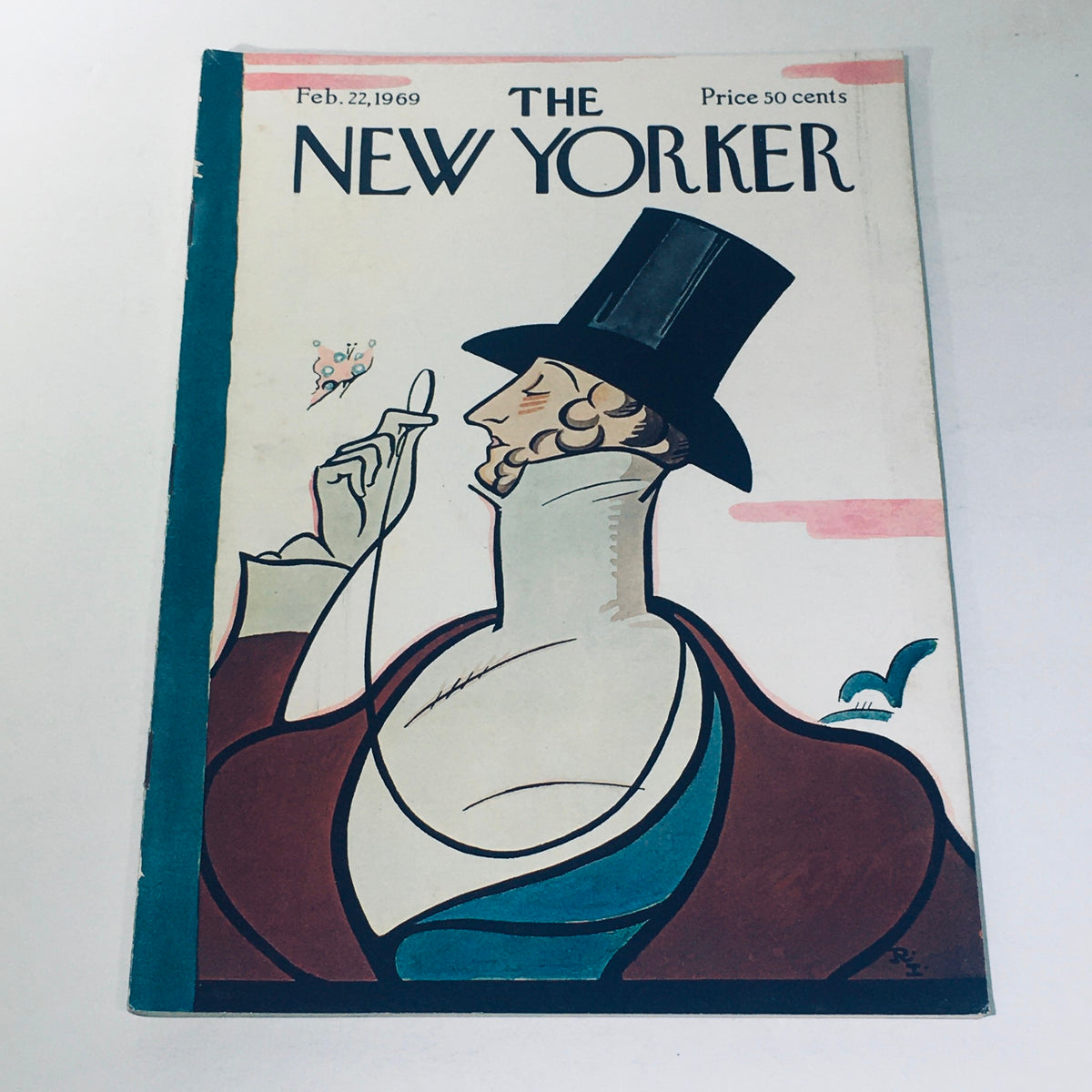 Cover of The New Yorker magazine featuring artwork by Rea Irvin, dated February 22, 1969, showcasing a stylish man in a top hat.