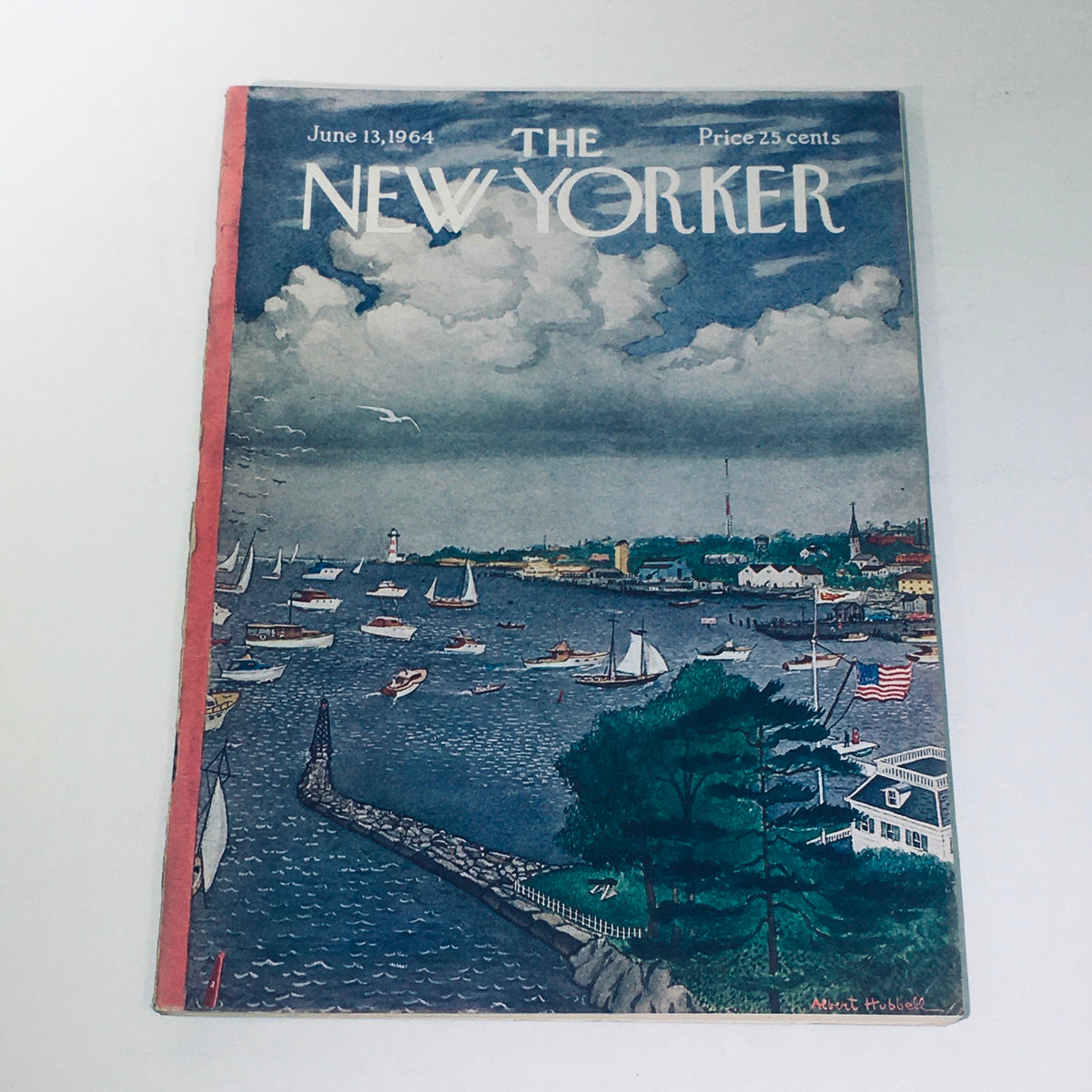 The New Yorker Magazine June 13, 1964 cover featuring a scenic view with boats and a coastal landscape, designed by Albert Hubbell, showcasing vibrant colors and artistic details.