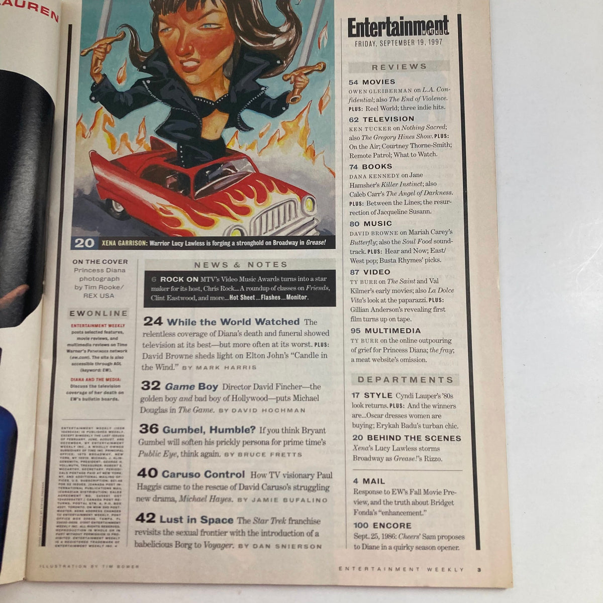 Interior page of Entertainment Weekly Magazine September 19 1997, showcasing news and notes related to Princess Diana's impact on media coverage during her funeral.