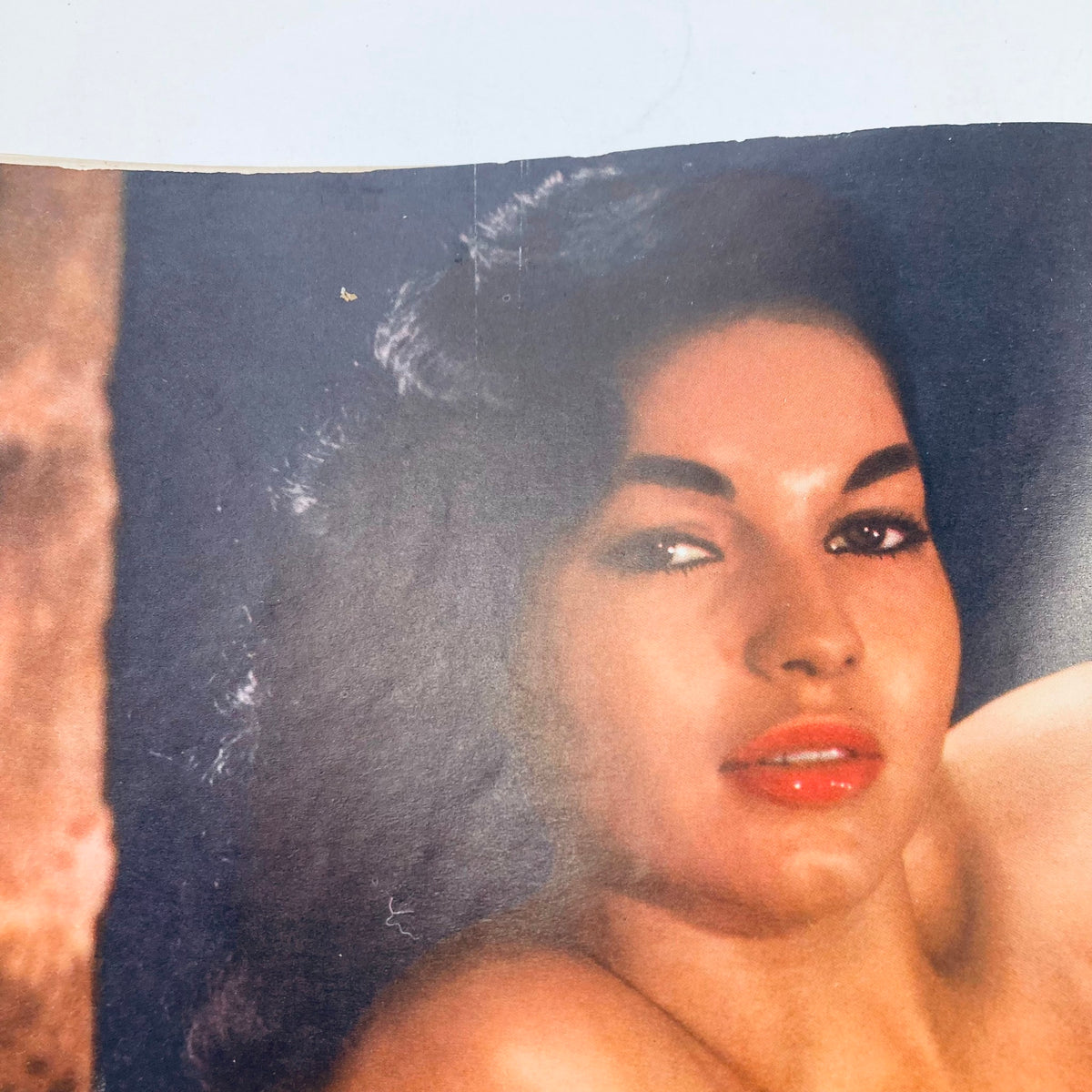 Close-up of Lisa Vargas, featured in VTG Playboy Magazine December 1957, showcasing her striking beauty.