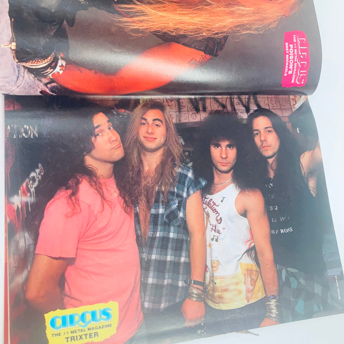 Image from Circus Magazine October 31, 1991 showcasing the band Trixter, featuring members posing for a photo with long hair and stylish outfits.