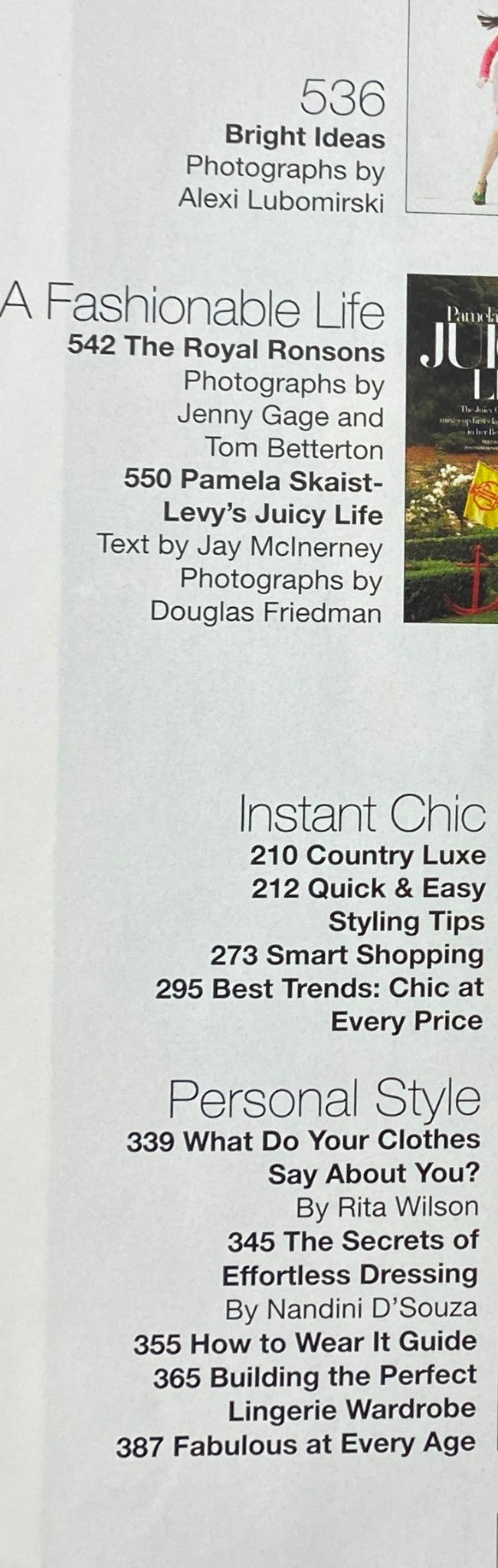 Table of contents from Harper's Bazaar September 2008 featuring articles like 'A Fashionable Life' and 'Instant Chic', highlighting the magazine's diverse fashion insights.