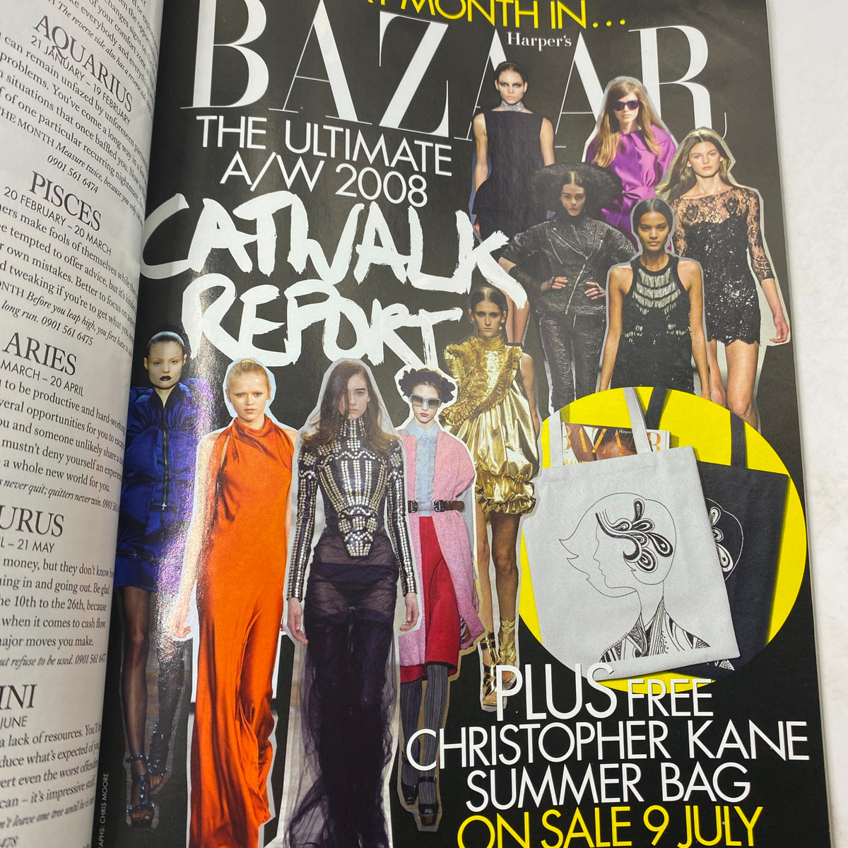 Page from Harper's Bazaar UK Magazine July 2008 displaying the Catwalk Report and upcoming fashion highlights for A/W 2008, emphasizing stylish designs and trends.