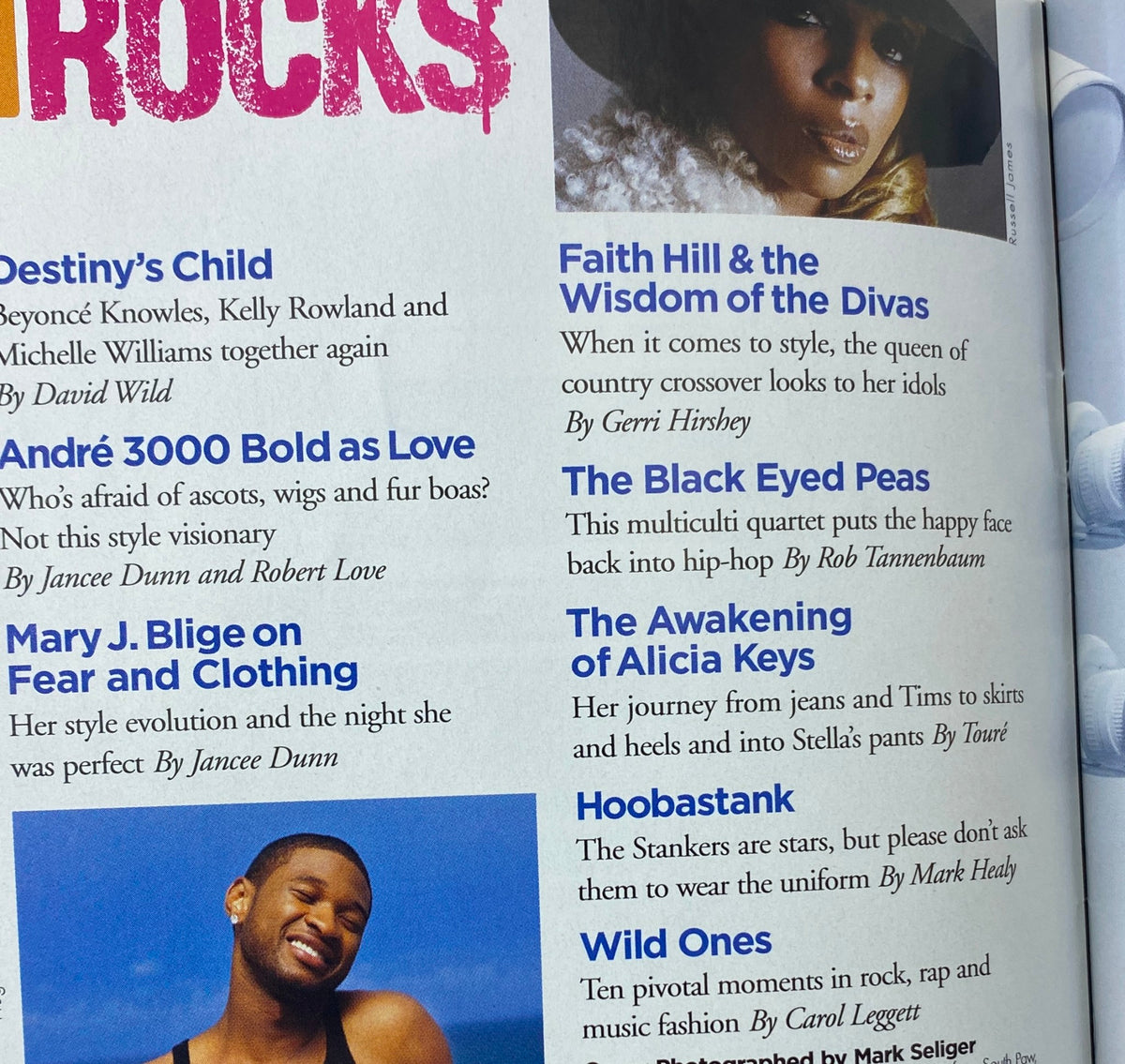 Features from the Fashion Rocks October 2004 issue, highlighting artists like Faith Hill and Alicia Keys, emphasizing the blend of fashion and music.