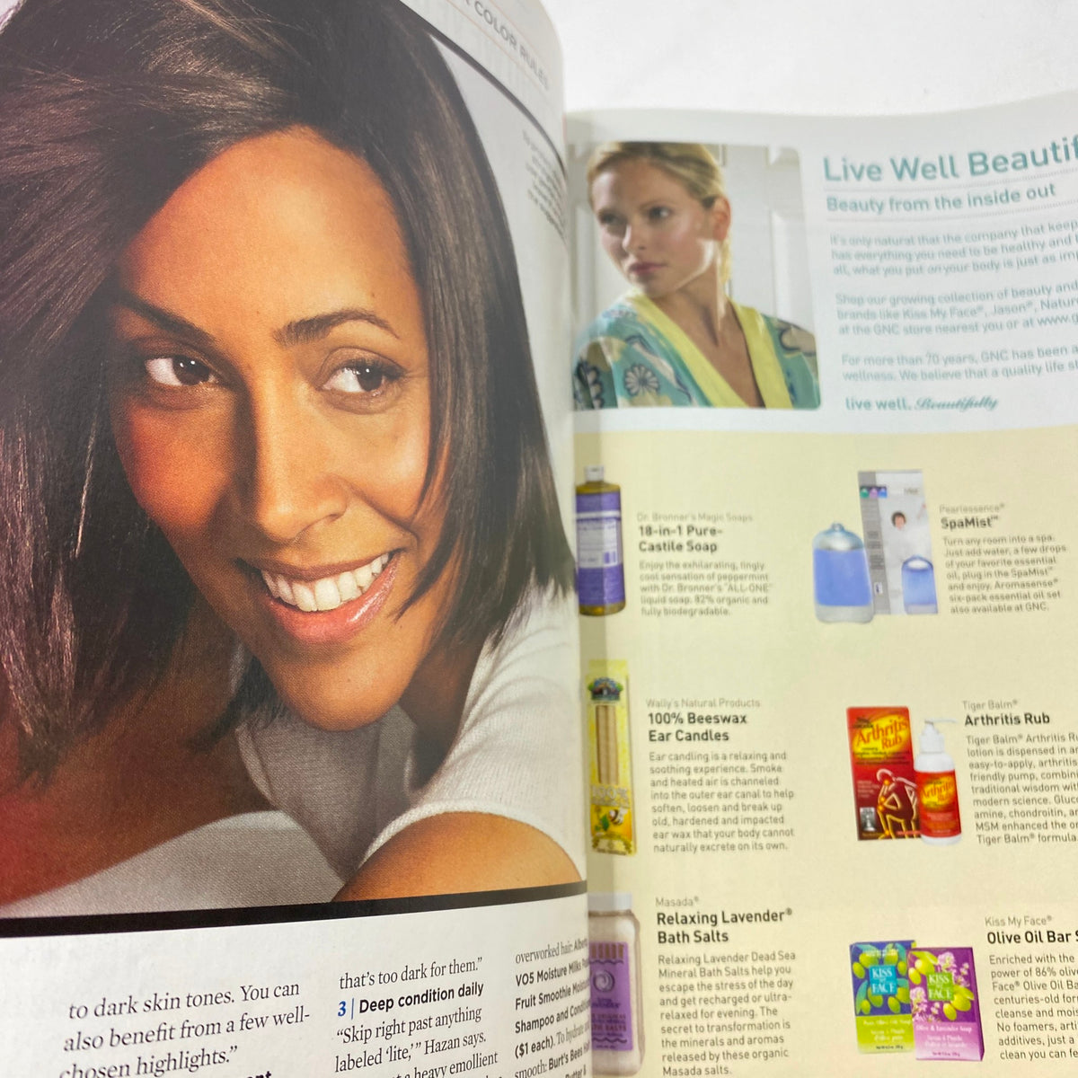 Page from More Magazine July - August 2007 displaying a beauty article and product recommendations with a smiling model.