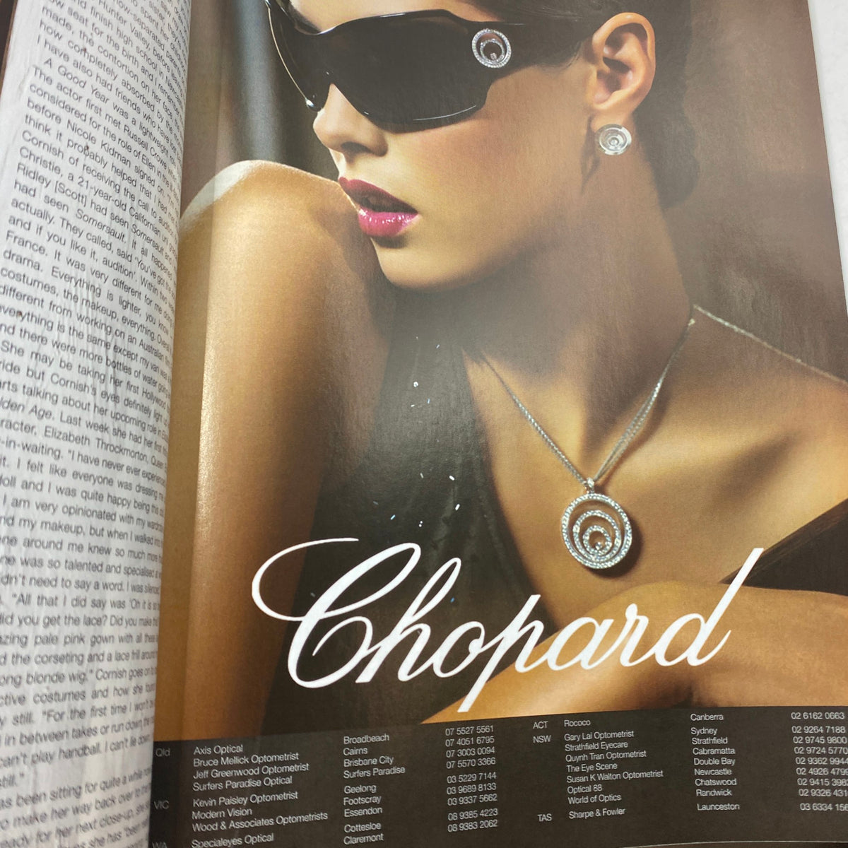 Luxury jewelry advertisement for Chopard featured in Harper's Bazaar Australia June 2006, highlighting elegant designs and fashion aesthetics.