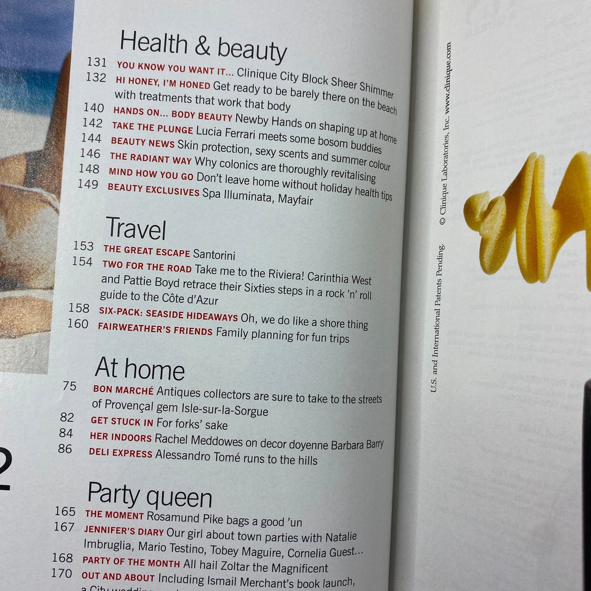 Interior pages of Harpers & Queen UK Magazine June 2003 highlighting health and beauty sections, travel recommendations, and lifestyle articles from the early 2000s.