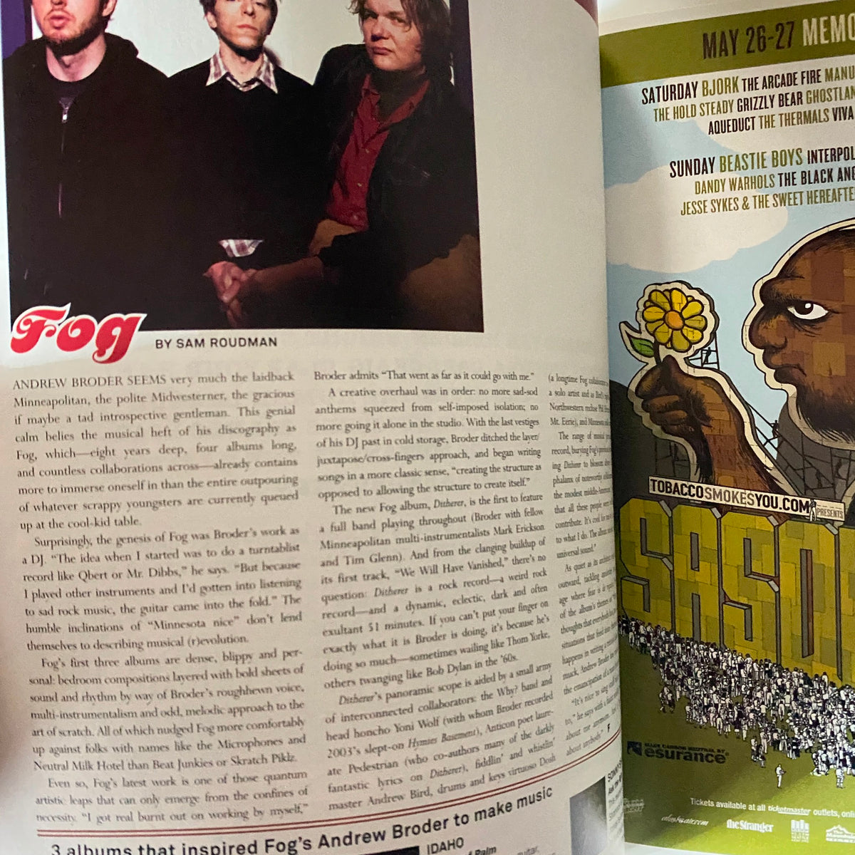 Inside image from Filter Music Magazine Spring 2007 showing a feature on the band Fog and a promotional event for music, highlighting the music scene of 2007.
