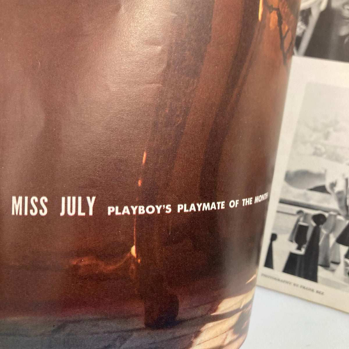 Inside page of VTG Playboy Magazine July 1958 highlighting Miss July as Playboy's Playmate of the Month, featuring classic 1950s photography.
