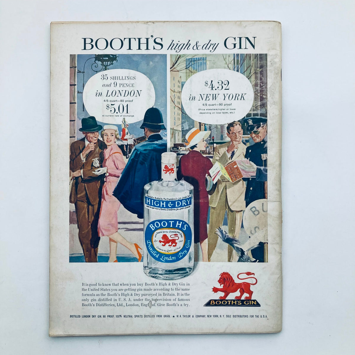 VTG Playboy Magazine August 1960 back cover advertisement for Booth's high and dry gin, a nostalgic glimpse into 1960s advertising.