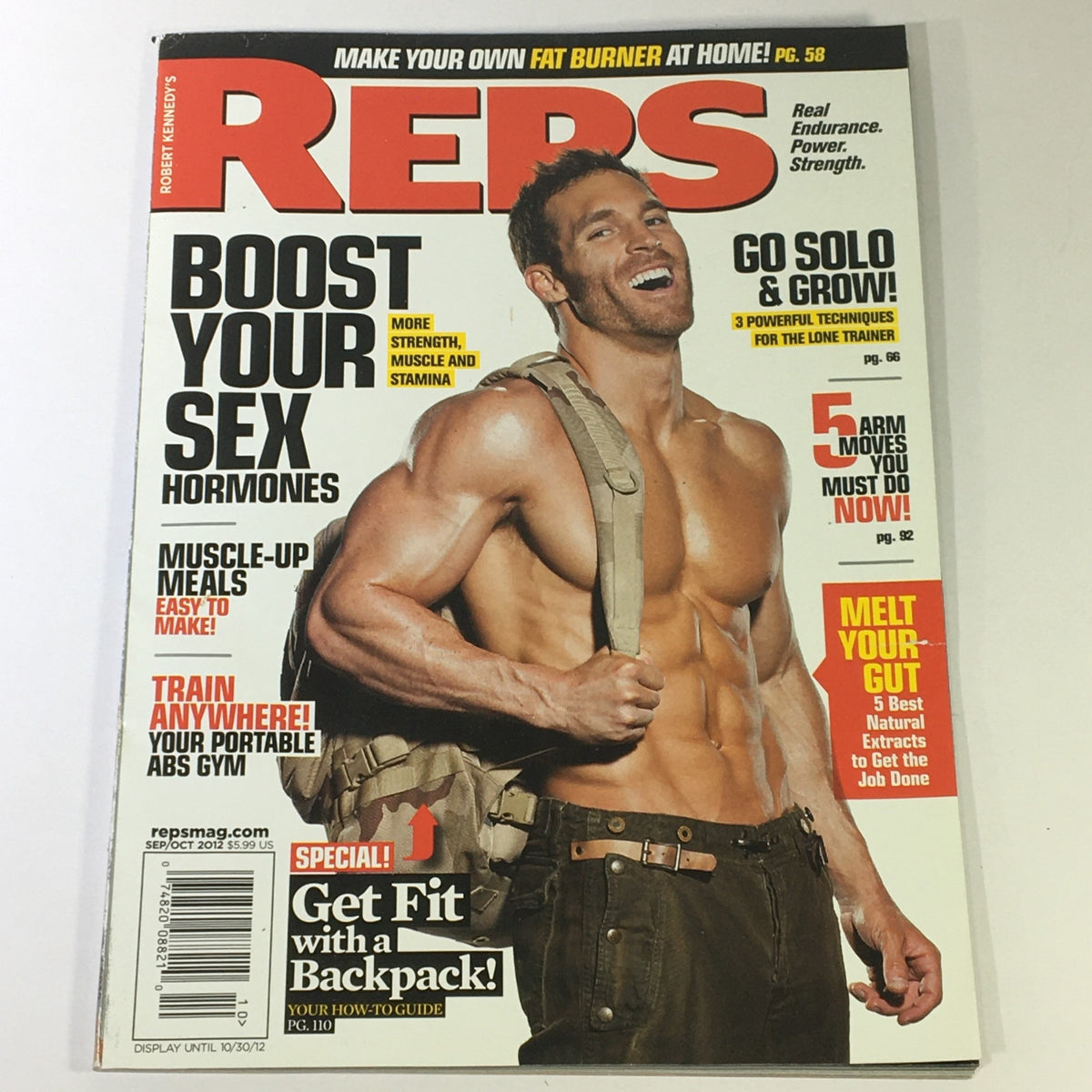 Cover of Reps Magazine September October 2012 #29 featuring Kyle Clarke with the headline 'Boost Your Sex Hormones', showcasing fitness tips and a muscular model.
