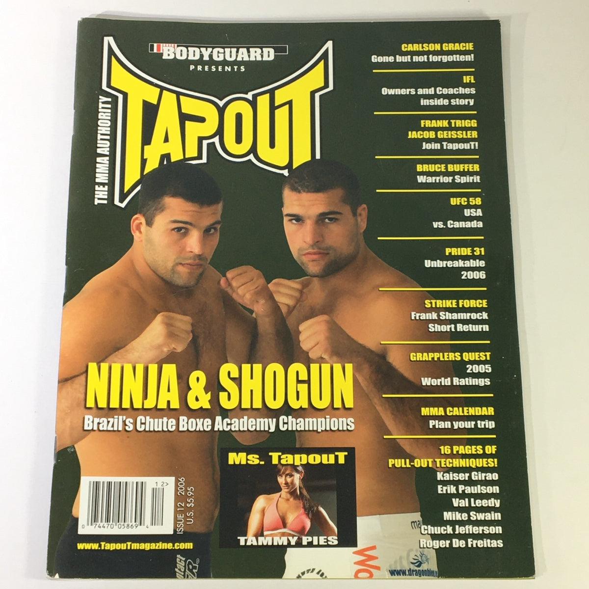 Cover of Tapout MMA Magazine #12 2006 featuring Murilo "Ninja" Rua and Mauricio "Shogun" Rua, highlighting their prominence in mixed martial arts as Brazil's Chute Boxe Academy Champions.