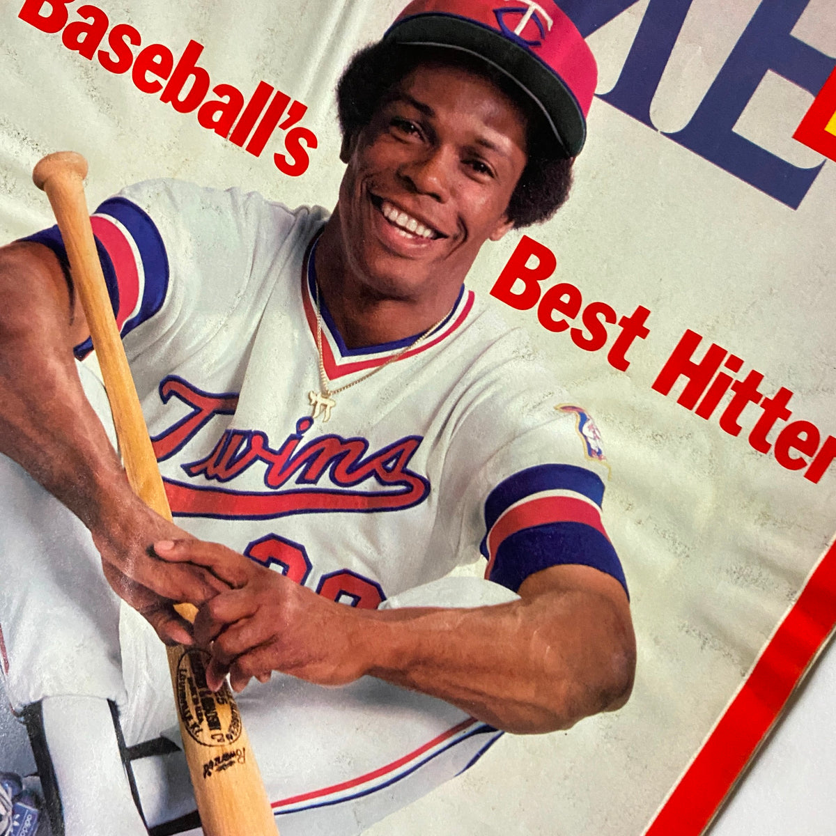 Close-up of the cover of VTG Time Magazine showcasing Rod Carew, labeled Baseball's Best Hitter, dated July 18, 1977.
