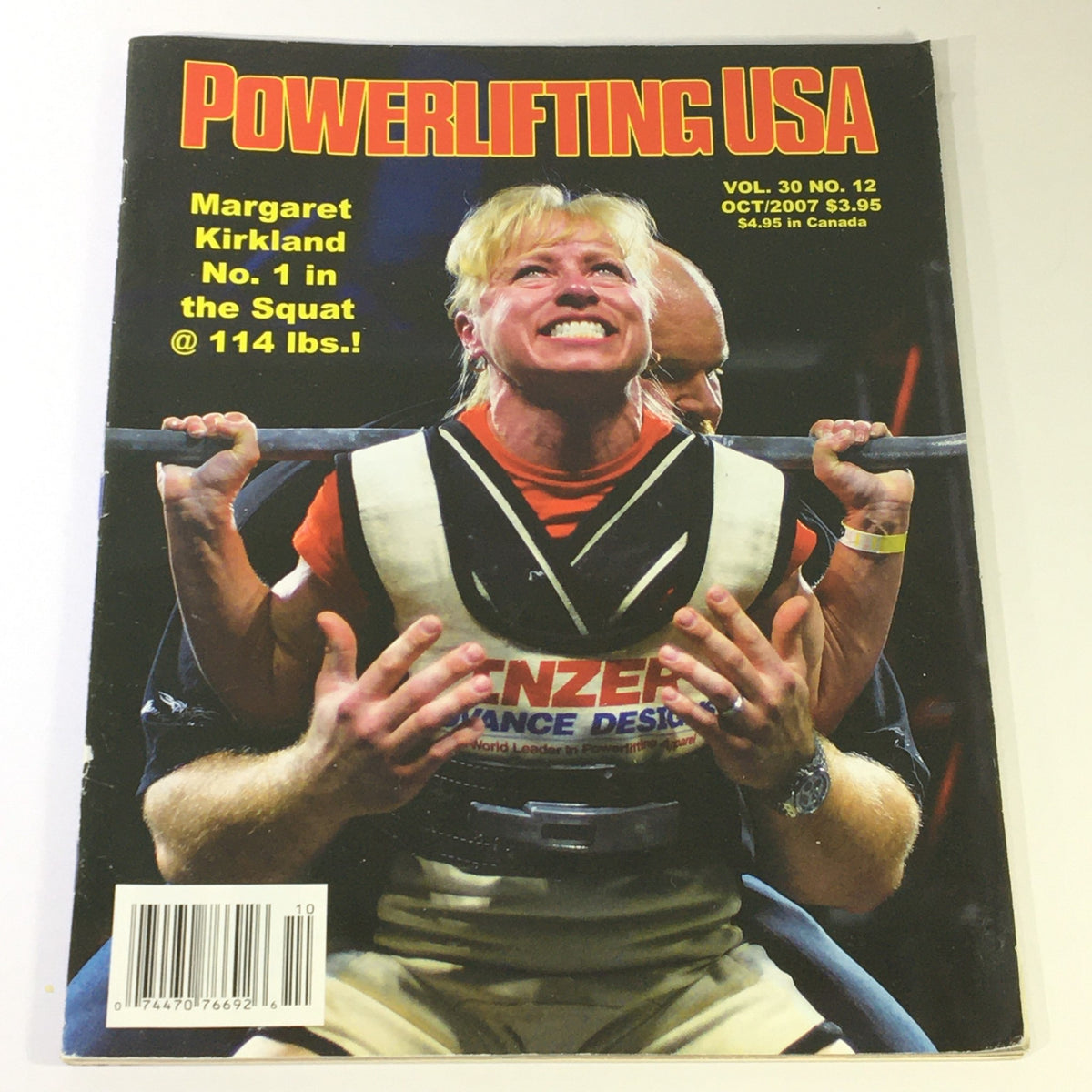 Cover of Powerlifting USA October 2007 Vol 30 #12 featuring Margaret Kirkland, who is showcased as #1 in the squat category at 114 lbs, highlighting her achievement in powerlifting.