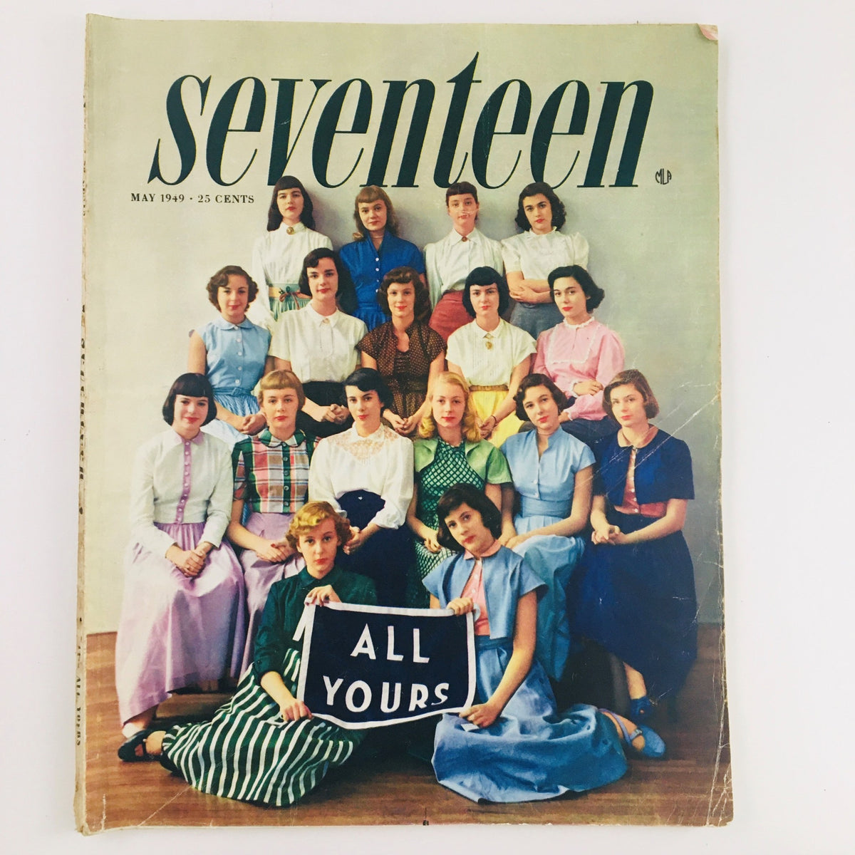 Seventeen Magazine May 1949 cover featuring high school girls from Forest Hill School, showcasing vintage fashion and teenage culture of the late 1940s.