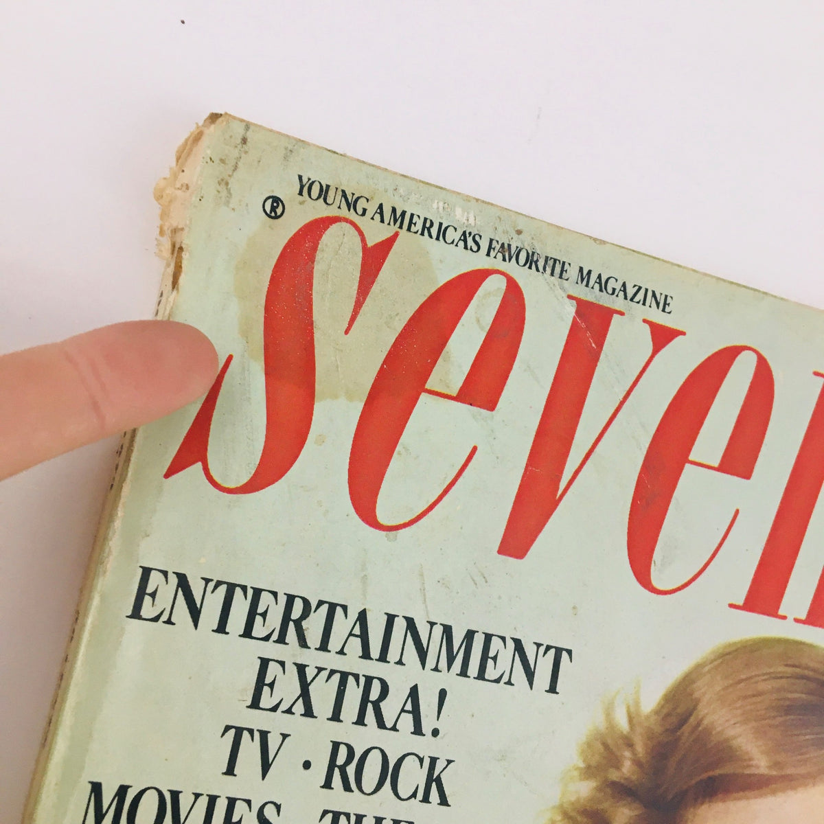 Close-up of the Seventeen Magazine October 1973 title, showcasing the vintage design and nostalgic typography.