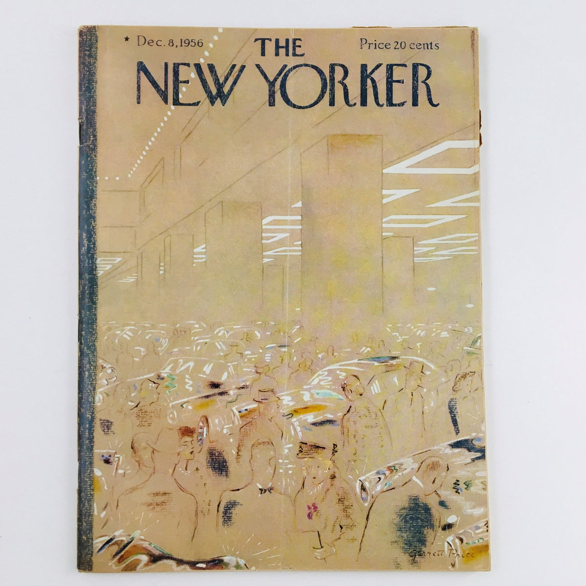 Cover of The New Yorker Magazine December 8, 1956 featuring a theme cover illustration by Garrett Price, showcasing an artistic depiction of a crowded public space.