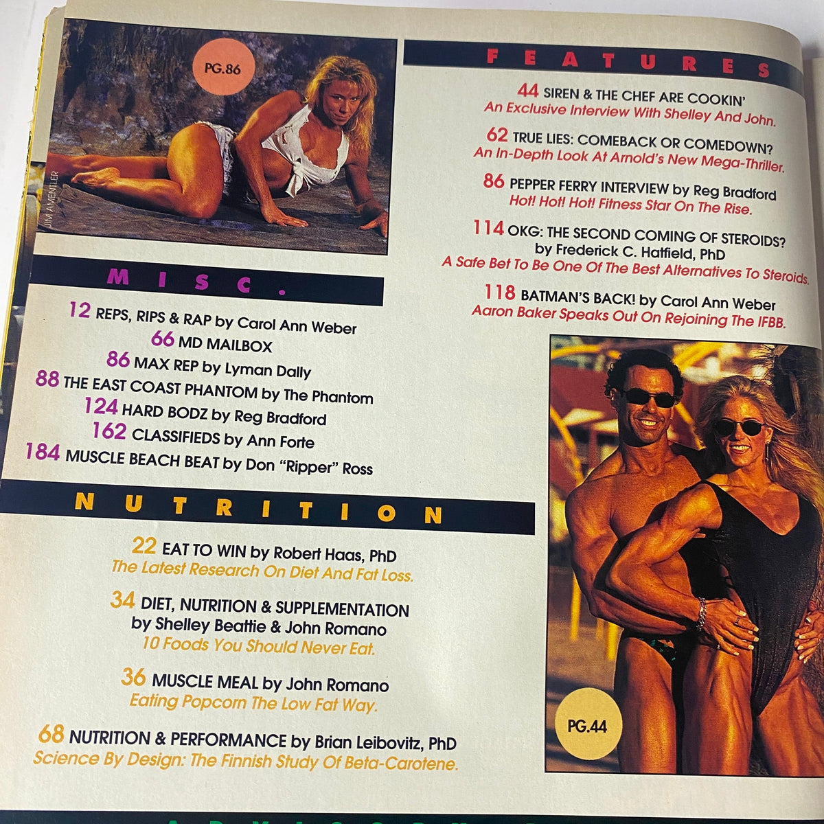 Feature page from Muscular Development Magazine September 1994 discussing nutrition and fitness articles, featuring insights from experts and notable names in the fitness industry.