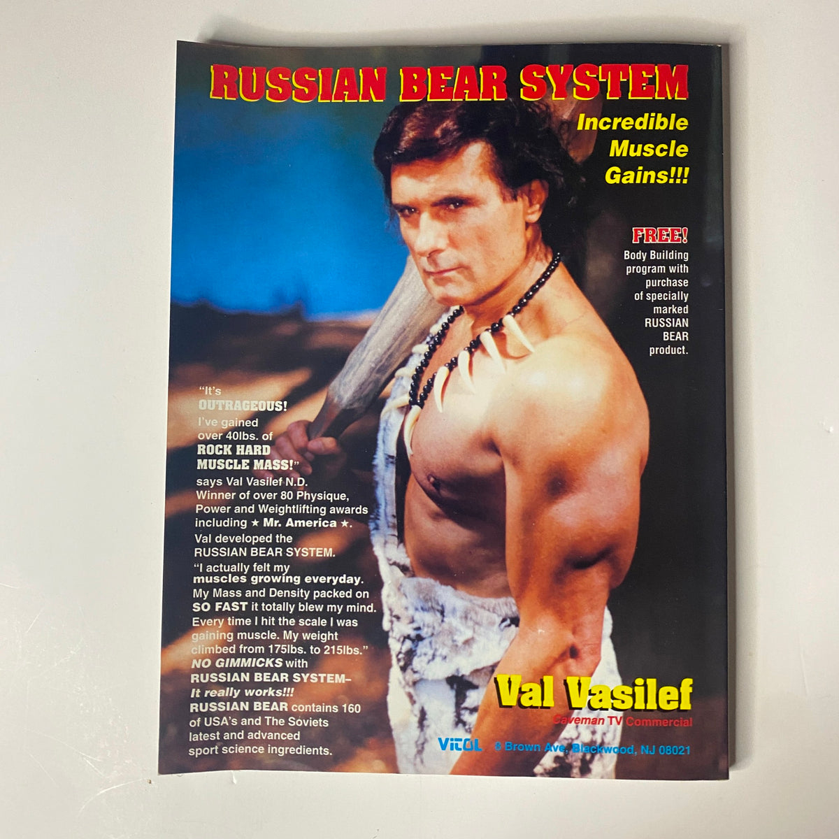 Muscular Development Magazine cover featuring Val Vasilef showcasing the 'Russian Bear System' for incredible muscle gains, promoting bodybuilding and fitness strategies.