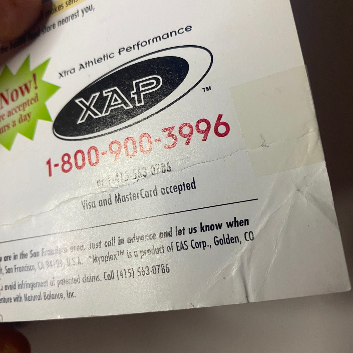 Detail of an advertisement inside Muscular Development Magazine January 1999 for XAP (Xtra Athletic Performance), including contact information.