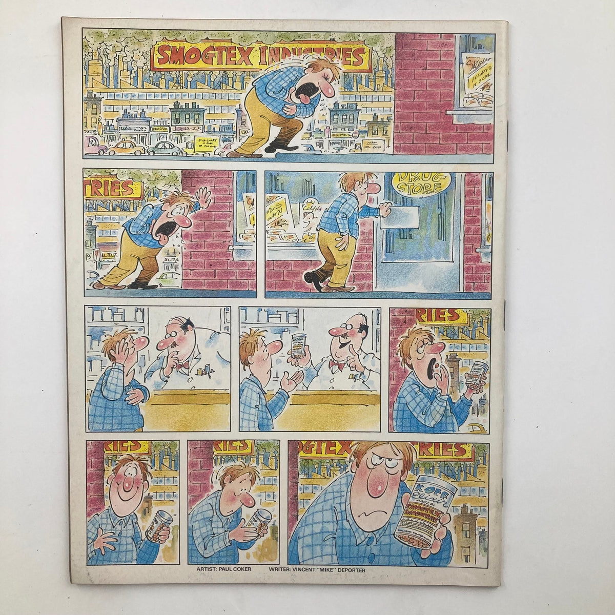Back cover of Mad Magazine July 1992 No. 312, featuring a colorful comic strip illustration by Paul Coker, highlighting the quirky humor and artistic style typical of Mad Magazine.