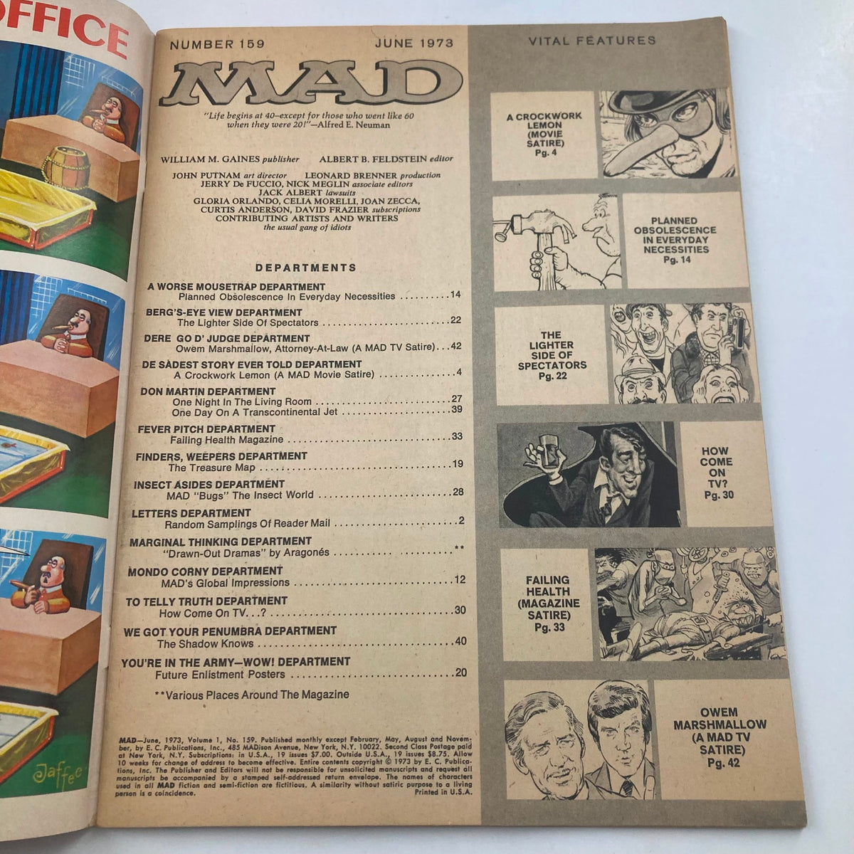Mad Magazine June 1973 No. 159 A Crockwork Lemon 6.0 FN Fine No Label