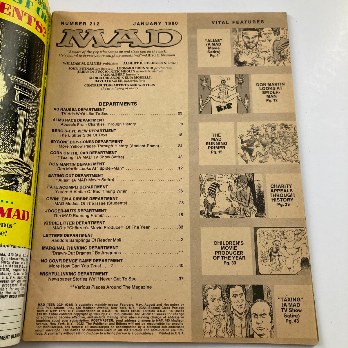 Mad Magazine January 1980 No. 212 Our Version of Alien 6.0 FN Fine No Label