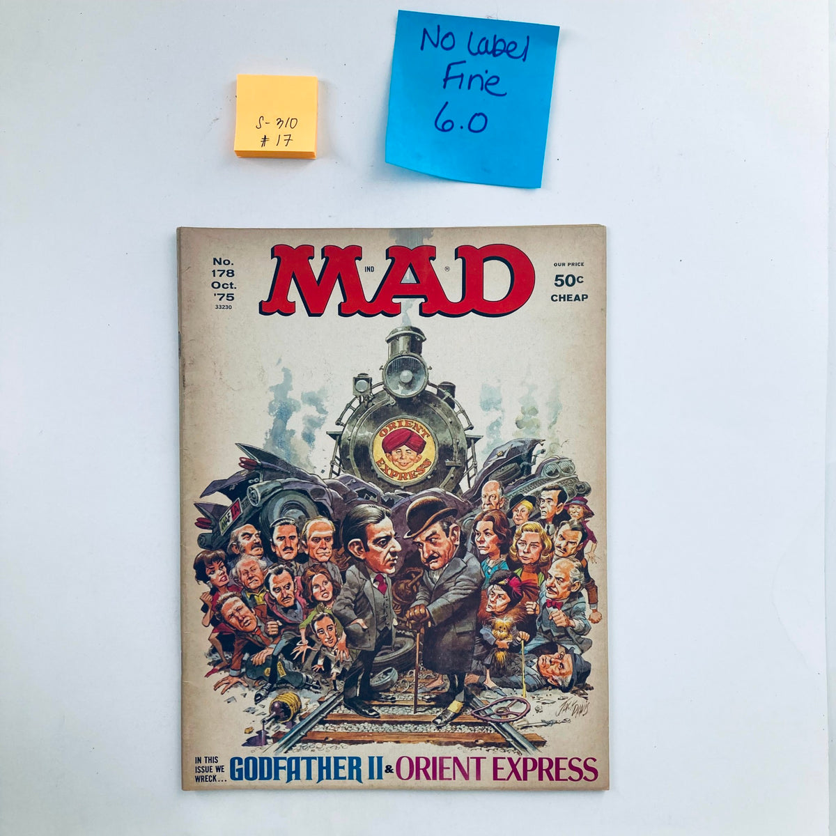 Mad Magazine issue No. 178 from October 1975 with a humorous cover art referencing The Godfather II and Orient Express, labeled Fine 6.0 with no cover label.