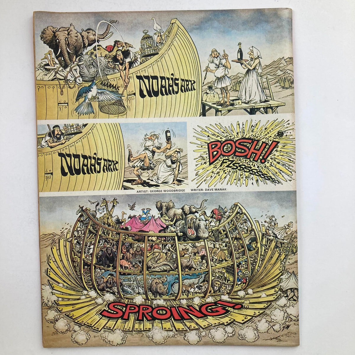 Comic strip from Mad Magazine September 1980 No. 217 depicting a humorous take on Noah's Ark with lively illustrations.