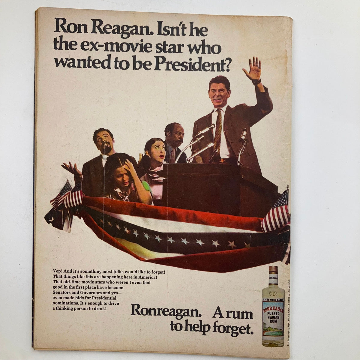 Back cover of Mad Magazine December 1969 No. 131 featuring a humorous advertisement about Ron Reagan and the absurdity of celebrities in politics, complementing the magazine's theme of satire.