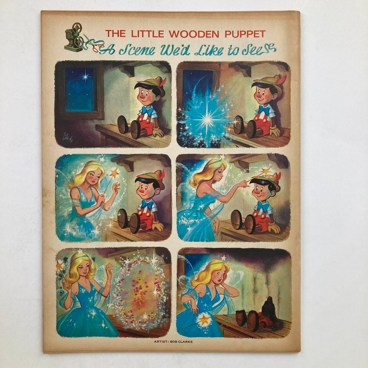 Back cover of Mad Magazine June 1965 No. 95, showcasing a colorful illustration of scenes from a story, titled "The Little Wooden Puppet".