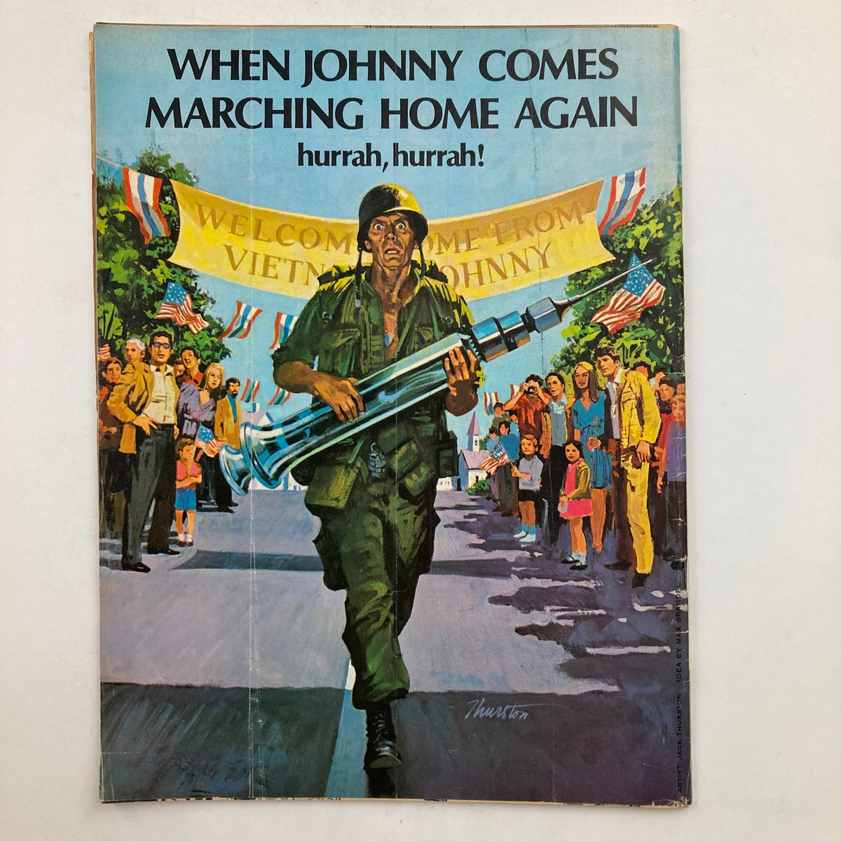 Back cover of Mad Magazine March 1972 No. 149 presenting a striking illustration titled 'When Johnny Comes Marching Home Again'.
