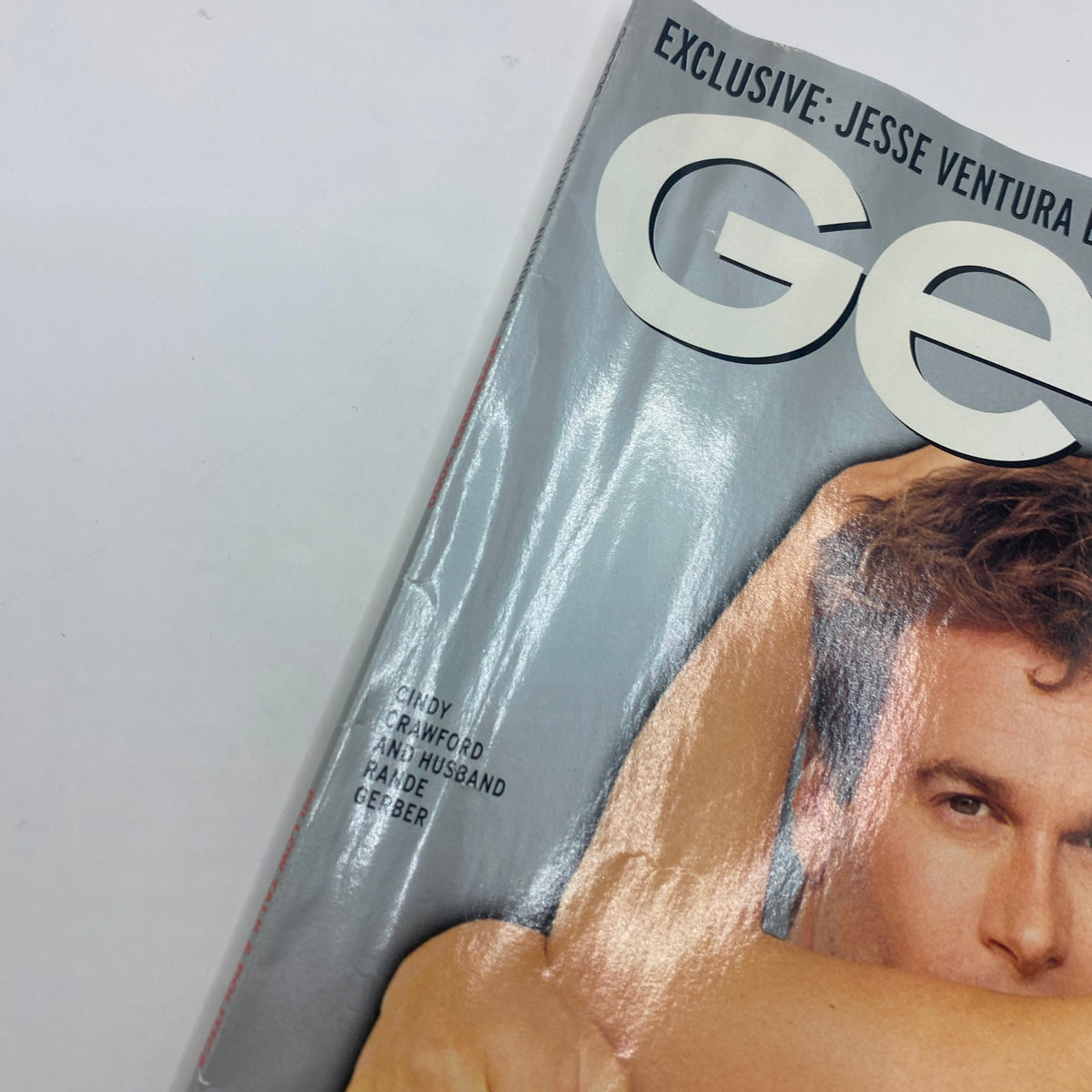 Close-up of George Magazine September 2000 cover showing Cindy Crawford and Rande Gerber, capturing their significance in celebrity culture.