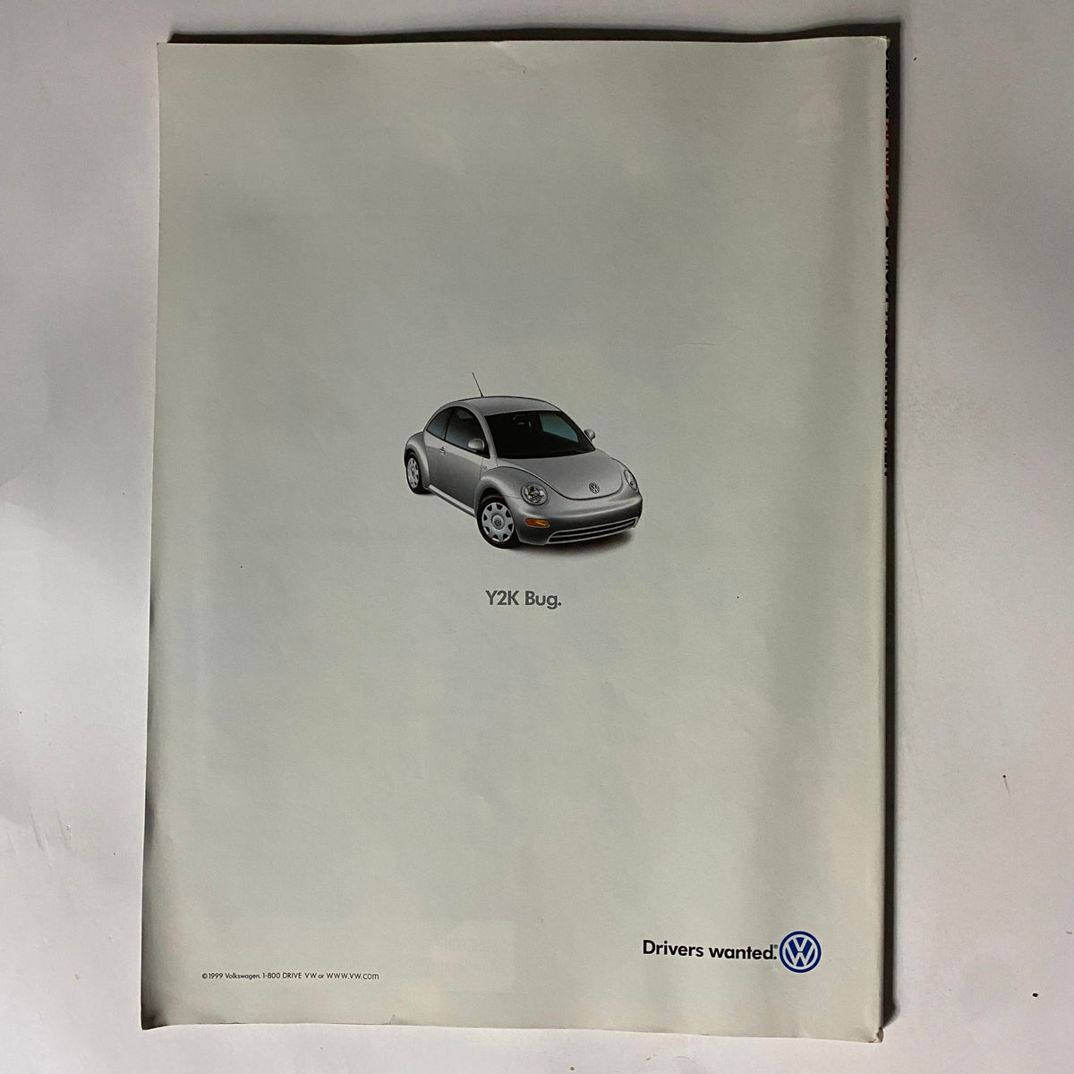 Back cover of George Magazine April 1999 featuring an advertisement for the Volkswagen Y2K Bug, illustrating advertising trends of the late 1990s.
