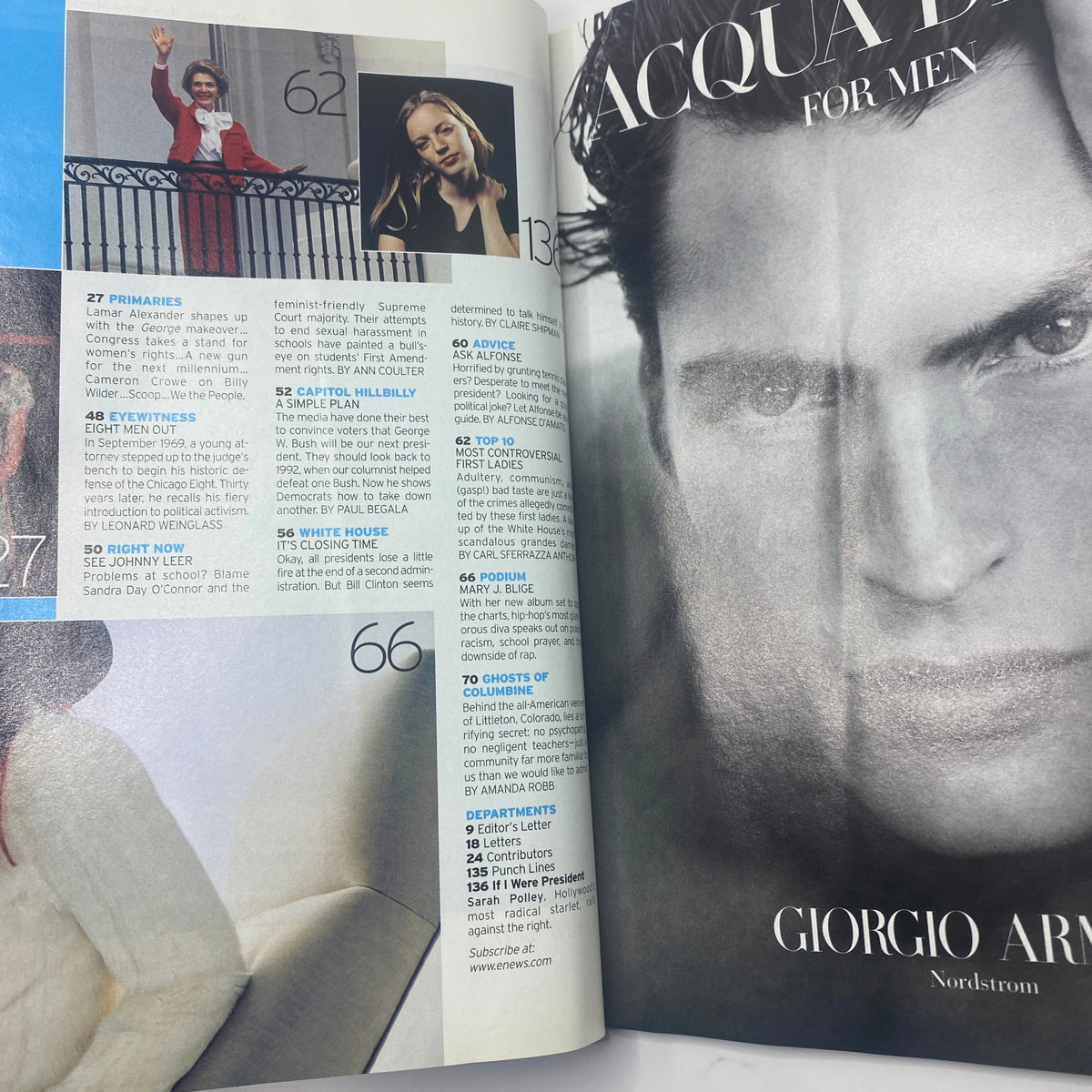 Another interior page of George Magazine September 1999 displaying various articles and topics relevant to the time.