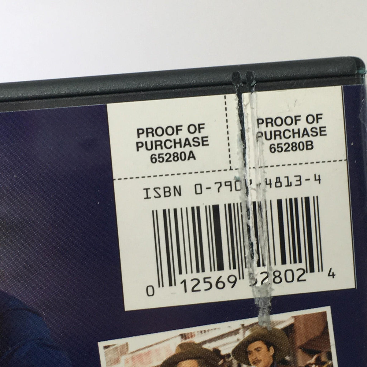 Close-up of the Errol Flynn Dodge City DVD proof of purchase label and barcode, highlighting the item's authenticity.